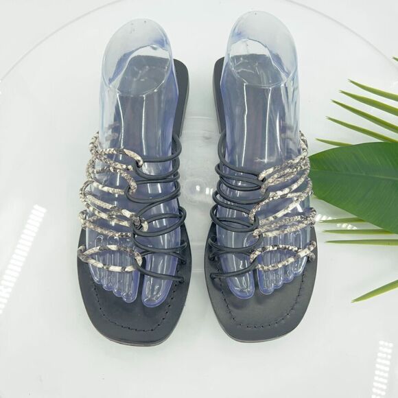 Ted Baker London Black Faux Snake Teppo Flat Sandal Women's 39.5 9 Slip On - Picture 2 of 14